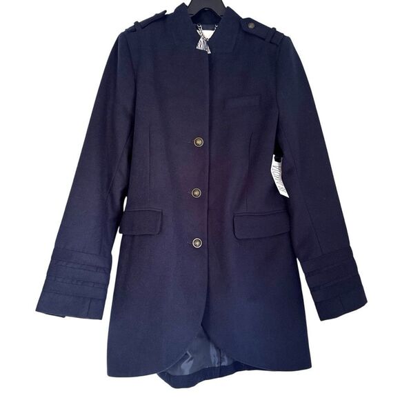 BB Dakota Blue Midnight Trench Coat with Military-Inspired Design Size Medium - Picture 1 of 6